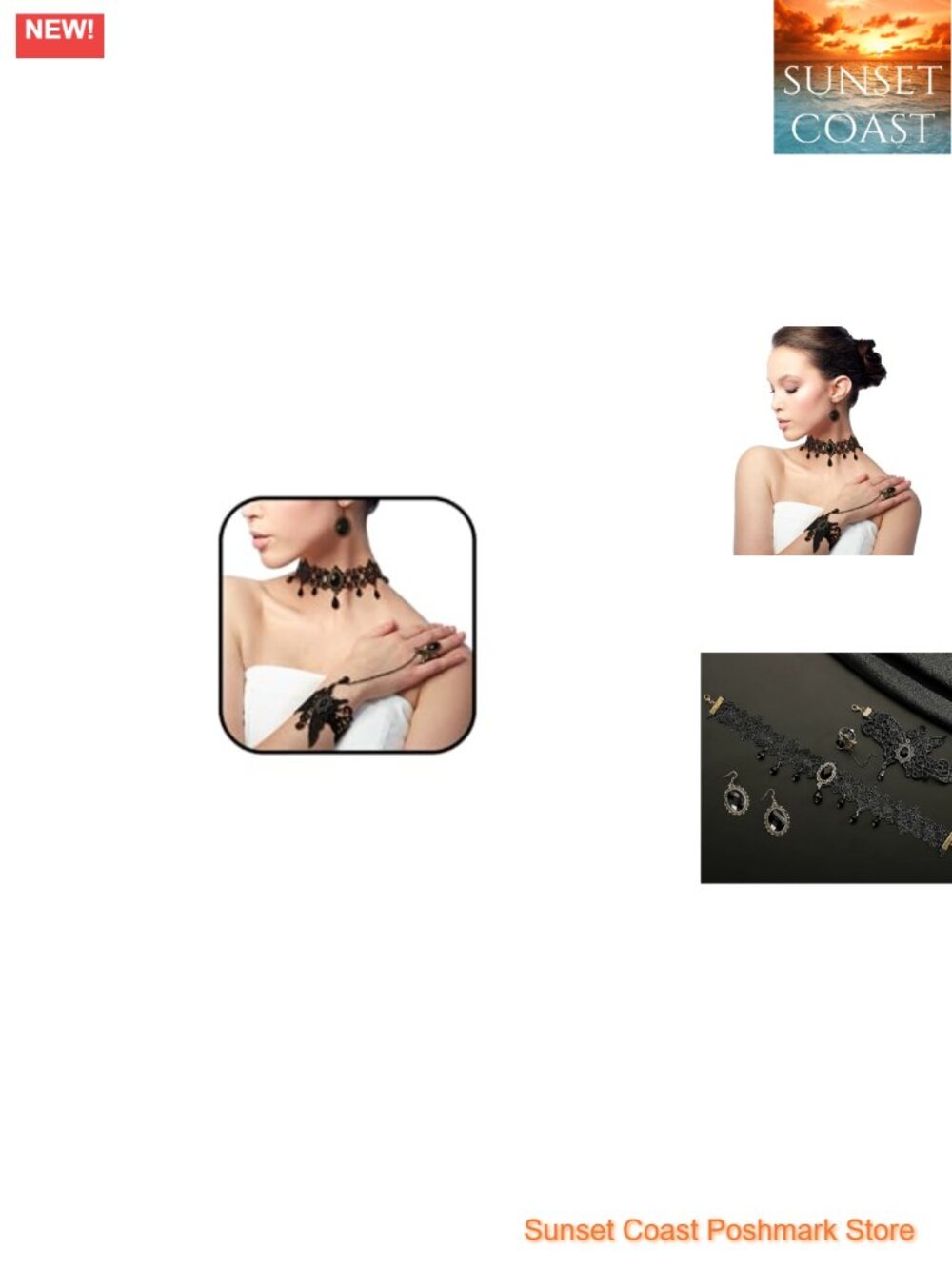 Gothic Victorian Lace Choker Necklace Earrings Bracelet Set Halloween Costume